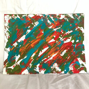 NEW Original Art - 9x12 teal, orange, olive & red
